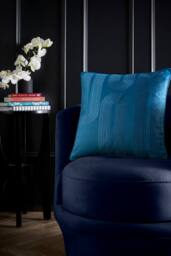 Laurence Llewelyn-Bowen 'Diva Embroidery' Velvet Filled Cushion in Teal - Size: 43 cm x 43 cm
