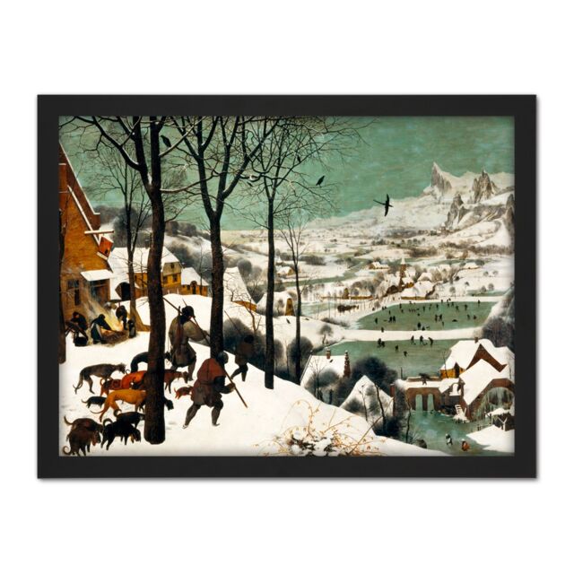 "Artery8 Wall Art Print Pieter Bruegel The Elder Hunters In The Snow Winter Large Framed Wall Décor Art in White - Size: W18"" x H24""" - image 1
