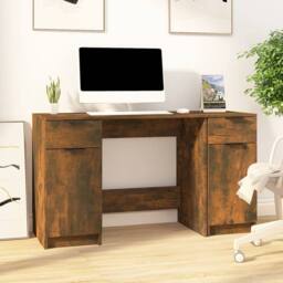 Berkfield Home Elegant Desk with Side Cabinet Smoked Oak Engineered Wood in Brown - thumbnail 2