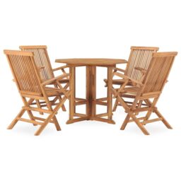Berkfield Home 5 Piece Folding Outdoor Dining Set Solid Teak Wood in Brown - thumbnail 2