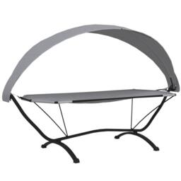 Berkfield Home Outdoor Lounge Bed with Canopy Grey Steel & Oxford Fabric - thumbnail 2