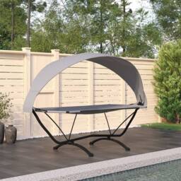 Berkfield Home Outdoor Lounge Bed with Canopy Grey Steel & Oxford Fabric - thumbnail 1
