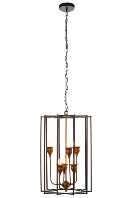 Orsina 6 Bulb Painted Bronze Pendant Lamp, Interlinked Matte Black Iron Shade, Hanging Light in Brown - image 1