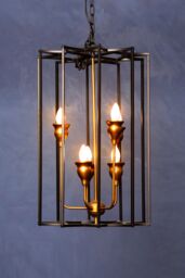 Orsina 6 Bulb Painted Bronze Pendant Lamp, Interlinked Matte Black Iron Shade, Hanging Light in Brown - thumbnail 3