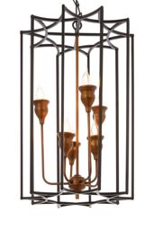 Orsina 6 Bulb Painted Bronze Pendant Lamp, Interlinked Matte Black Iron Shade, Hanging Light in Brown - thumbnail 4