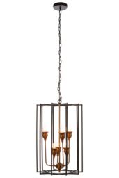 Orsina 6 Bulb Painted Bronze Pendant Lamp, Interlinked Matte Black Iron Shade, Hanging Light in Brown - thumbnail 1