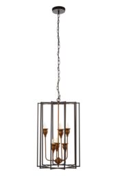 Orsina 6 Bulb Painted Bronze Pendant Lamp, Interlinked Matte Black Iron Shade, Hanging Light in Brown - thumbnail 5