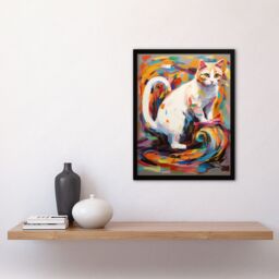 "Artery8 Armchair Cat Portrait Painting Colourful White Art Print Framed Poster Wall Decor 12x16 inch in Black - Size: W12"" x H16""" - thumbnail 4