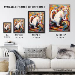 "Artery8 Armchair Cat Portrait Painting Colourful White Art Print Framed Poster Wall Decor 12x16 inch in Black - Size: W12"" x H16""" - thumbnail 3