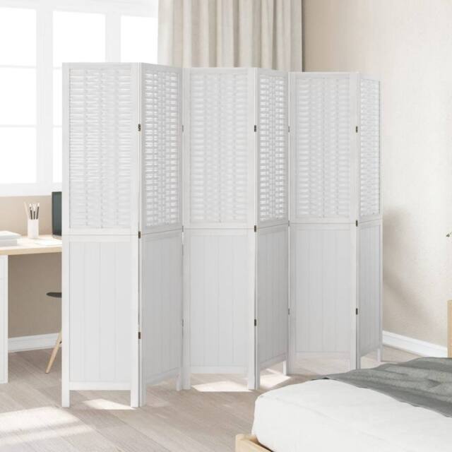 Berkfield Home Room Divider 6 Panels White Solid Wood Paulownia - image 1