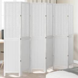 Berkfield Home Room Divider 6 Panels White Solid Wood Paulownia - thumbnail 2