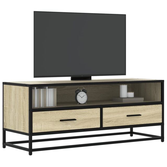 Berkfield Home TV Cabinet Sonoma Oak 100x34.5x40 cm Engineered Wood & Metal in Brown - image 1