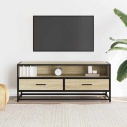 Berkfield Home TV Cabinet Sonoma Oak 100x34.5x40 cm Engineered Wood & Metal in Brown - thumbnail 3