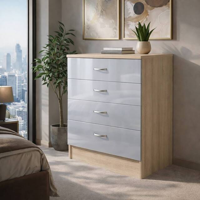 Harmin High Gloss Grey on Sonoma Oak 4 Drawer Chest - image 1