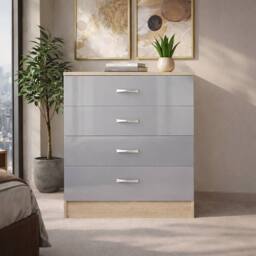 Harmin High Gloss Grey on Sonoma Oak 4 Drawer Chest - thumbnail 3