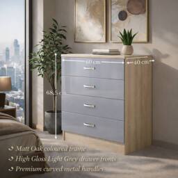 Harmin High Gloss Grey on Sonoma Oak 4 Drawer Chest - thumbnail 4