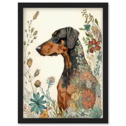 Artery8 Doberman Dog with Spring Flowers Colourful Watercolour Illustration Artwork Framed Wall Art Print A4 in Black - thumbnail 1
