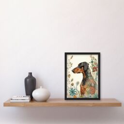 Artery8 Doberman Dog with Spring Flowers Colourful Watercolour Illustration Artwork Framed Wall Art Print A4 in Black - thumbnail 2
