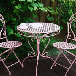 Wyld and Coco Evergarden Pink Powder-Coated Iron Bistro Table with Scrollwork