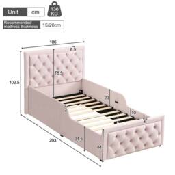BTM 3ft Single Upholstered Hydraulic Storage Bed Frame Velvet Headboard in Pink - thumbnail 6