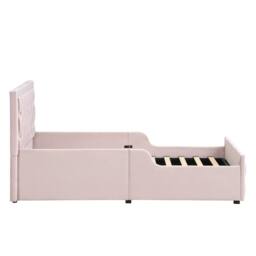 BTM 3ft Single Upholstered Hydraulic Storage Bed Frame Velvet Headboard in Pink - thumbnail 9