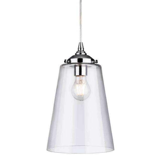 Netlighting Seville 1 Light Dome Ceiling Pendant Chrome with Clear Glass E27 in Silver