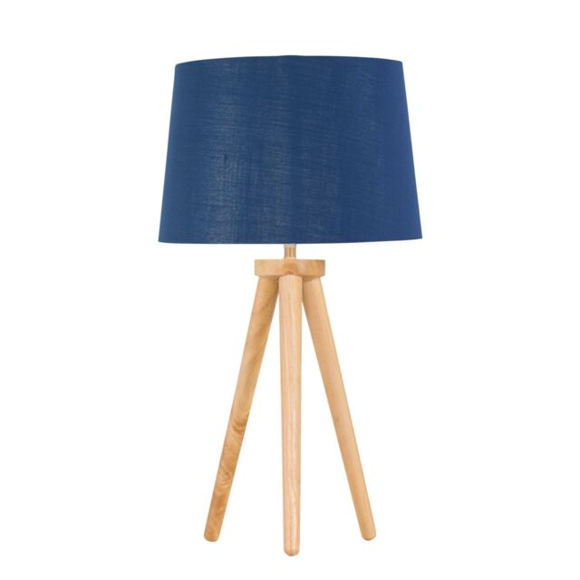 First Choice Lighting Voyage - Light Oak Table Lamp Bedside Light with Navy & Silver Shade in Brown - image 1