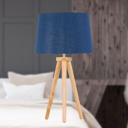 First Choice Lighting Voyage - Light Oak Table Lamp Bedside Light with Navy & Silver Shade in Brown - thumbnail 3
