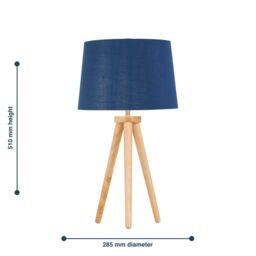 First Choice Lighting Voyage - Light Oak Table Lamp Bedside Light with Navy & Silver Shade in Brown - thumbnail 5
