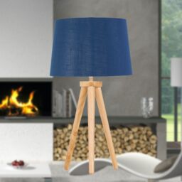 First Choice Lighting Voyage - Light Oak Table Lamp Bedside Light with Navy & Silver Shade in Brown - thumbnail 4