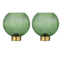 First Choice Lighting Set of 2 Betchley - Battery Operated Satin Brass Lamp with Green Glass in Gold