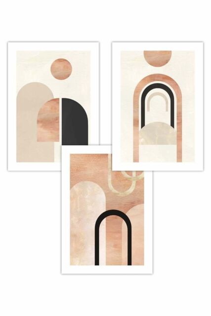 ARTZE Set of 3 Mid Century Terracotta & Black Arches Art Posters - Size: W30 cm x H42 cm - image 1