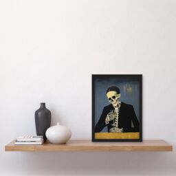 Artery8 Drowning My Sorrows By Ryan Ramirez Skeleton Bones Halloween Artwork Painting Art Print Framed Poster Wall Decor in Black - Size: A4 - thumbnail 4