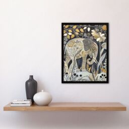 "Artery8 Elephant Flowers Artwork Quirky Floral Folk Art Framed Art Print - Size: W12"" x H16""" - thumbnail 4