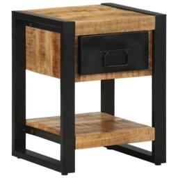 Berkfield Home Beautiful Bedside Cabinet 35x34x45 cm Solid Rough Wood Mango in Brown - Size: 35 x 34 x 45 cm - thumbnail 3