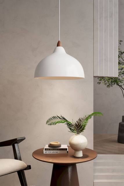 Living and Home E27 Metal Lampshade Pendant Light in White - image 1