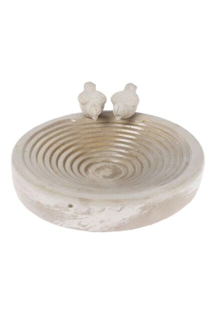 Homescapes Round Concrete Birdbath Heavyweight with Love Birds Decoration in White - image 1
