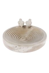 Homescapes Round Concrete Birdbath Heavyweight with Love Birds Decoration in White - thumbnail 1