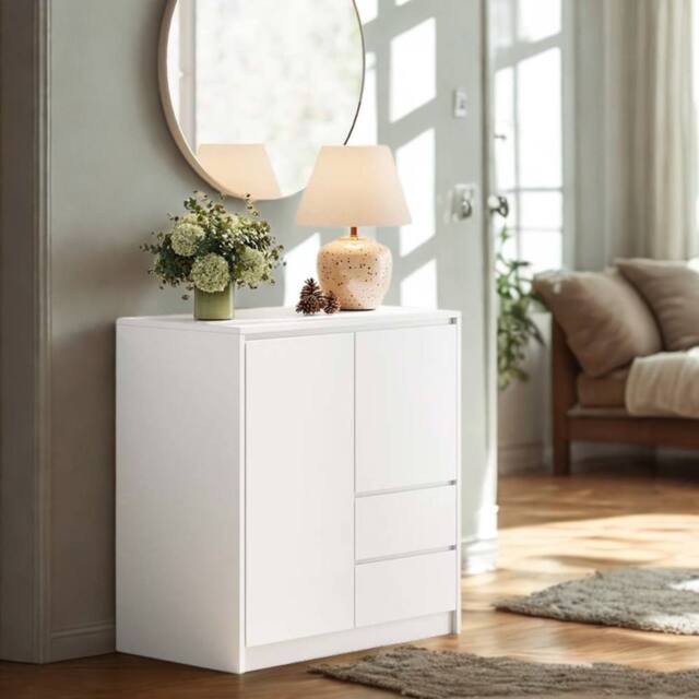 Pirlo Plush Modern Sideboard Buffet Cabinet With Drawers Storage Furniture in White - image 1