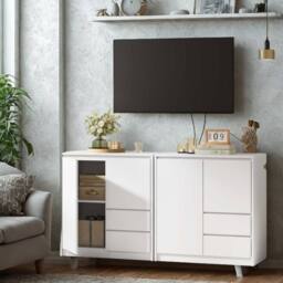 Pirlo Plush Modern Sideboard Buffet Cabinet With Drawers Storage Furniture in White - thumbnail 5