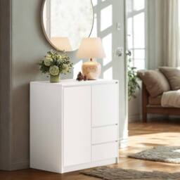 Pirlo Plush Modern Sideboard Buffet Cabinet With Drawers Storage Furniture in White - thumbnail 1