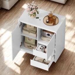 Pirlo Plush Modern Sideboard Buffet Cabinet With Drawers Storage Furniture in White - thumbnail 6