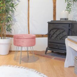 Harbour Housewares Round Velvet Storage Footstool - H45 x D36cm - Silver Legs in Pink - thumbnail 6