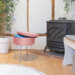 Harbour Housewares Round Velvet Storage Footstool - H45 x D36cm - Silver Legs in Pink - thumbnail 2