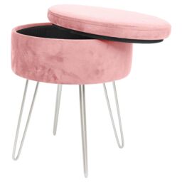 Harbour Housewares Round Velvet Storage Footstool - H45 x D36cm - Silver Legs in Pink - thumbnail 5