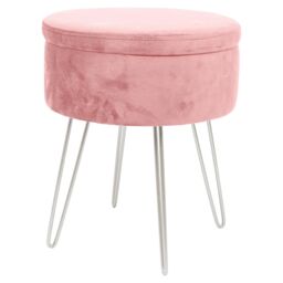Harbour Housewares Round Velvet Storage Footstool - H45 x D36cm - Silver Legs in Pink