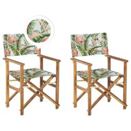 Wyld and Coco Flamingo Director's Chairs Set of 2 Folding Acacia Grey Fabric Sling in Brown - thumbnail 2