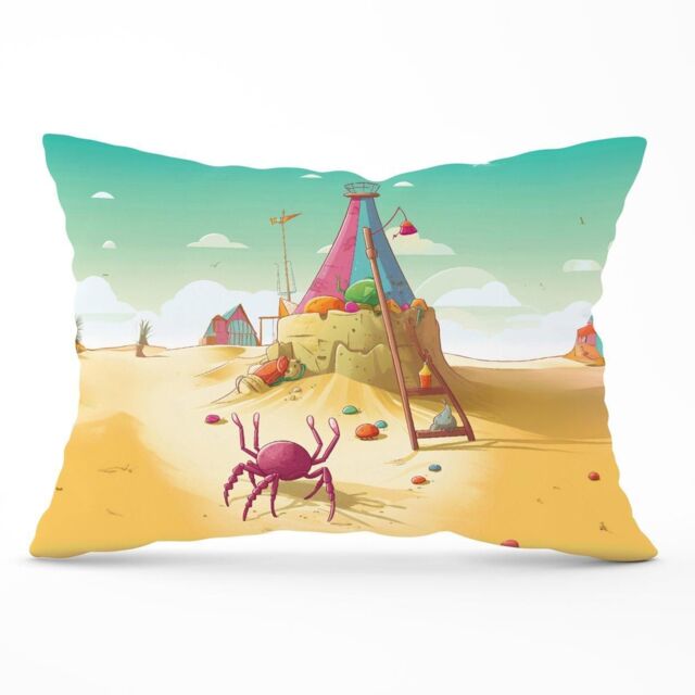 Warren Reed - Designer Crab On A Beach Holiday Cushions in Yellow - Size: 60 cm x 60 cm - image 1