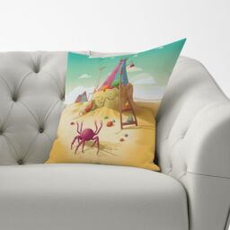 Warren Reed - Designer Crab On A Beach Holiday Cushions in Yellow - Size: 60 cm x 60 cm - thumbnail 2