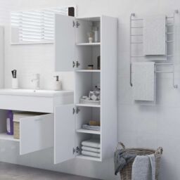 Berkfield Home Bathroom Cabinet White 30x30x130 cm Engineered Wood - Size: 30 x 30 x 130 cm - thumbnail 3